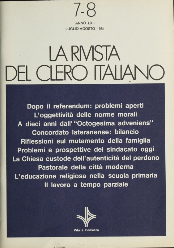 LA RIVISTA DEL CLERO ITALIANO - 1981 - 7-8