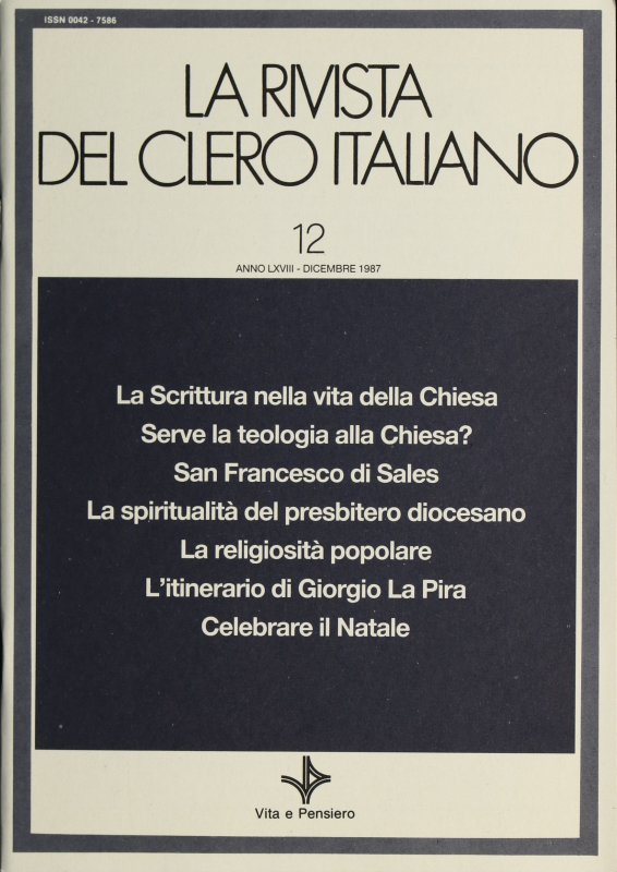 LA RIVISTA DEL CLERO ITALIANO - 1987 - 12