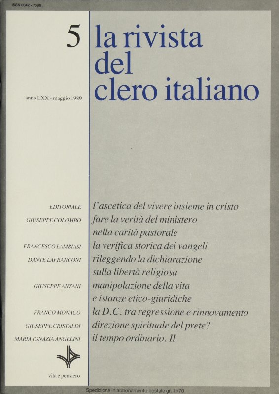 LA RIVISTA DEL CLERO ITALIANO - 1989 - 5