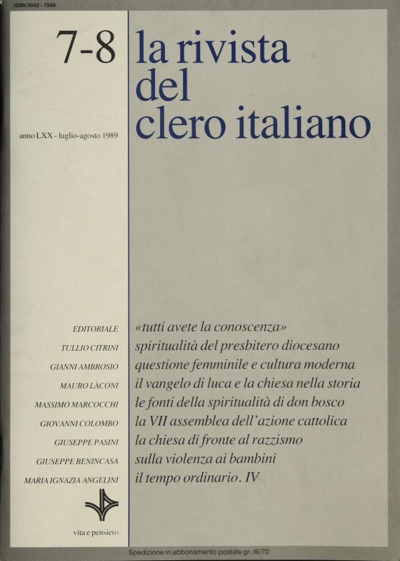 LA RIVISTA DEL CLERO ITALIANO - 1989 - 7-8