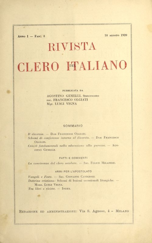 LA RIVISTA DEL CLERO ITALIANO - 1920 - 8 - autori-vari - Vita e Pensiero -  Fascicolo digitale Vita e Pensiero