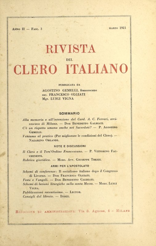 LA RIVISTA DEL CLERO ITALIANO - 1921 - 3