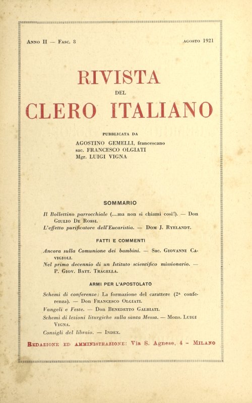 LA RIVISTA DEL CLERO ITALIANO - 1921 - 8