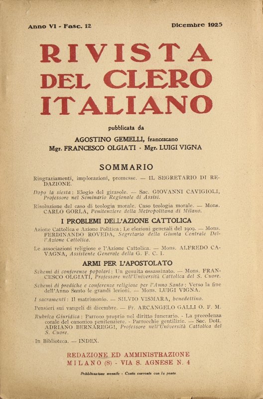 LA RIVISTA DEL CLERO ITALIANO - 1925 - 12