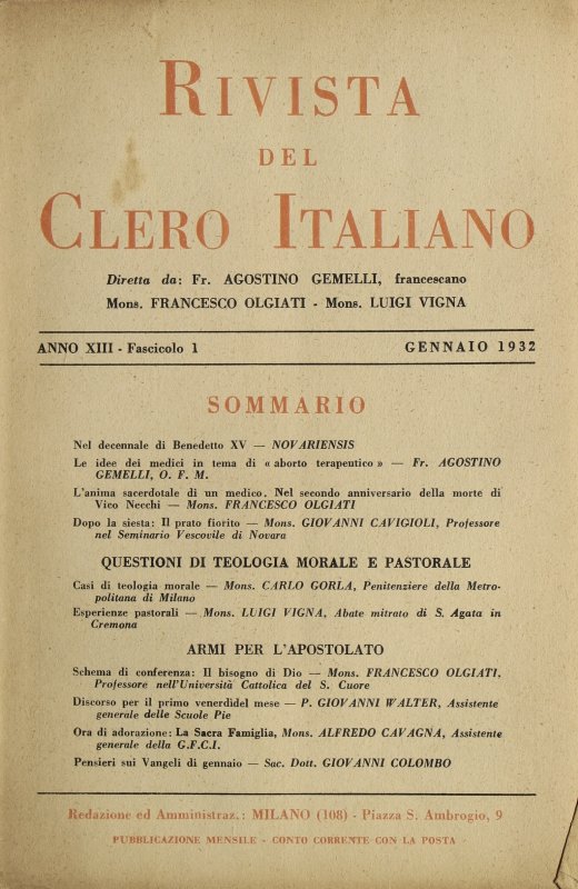LA RIVISTA DEL CLERO ITALIANO - 1932 - 1