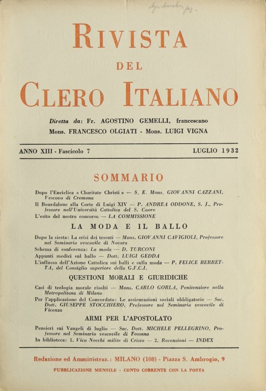 LA RIVISTA DEL CLERO ITALIANO - 1932 - 7