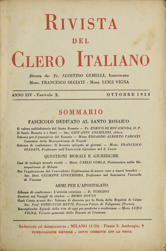 LA RIVISTA DEL CLERO ITALIANO - 1933 - 10