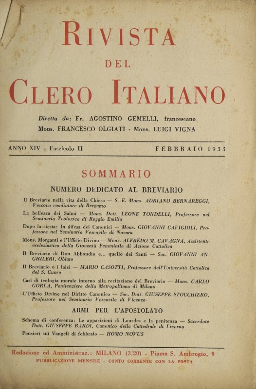 LA RIVISTA DEL CLERO ITALIANO - 1933 - 2