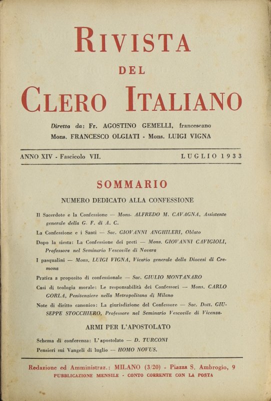 LA RIVISTA DEL CLERO ITALIANO - 1933 - 7