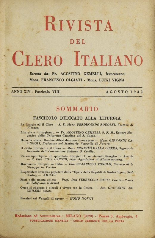 LA RIVISTA DEL CLERO ITALIANO - 1933 - 8
