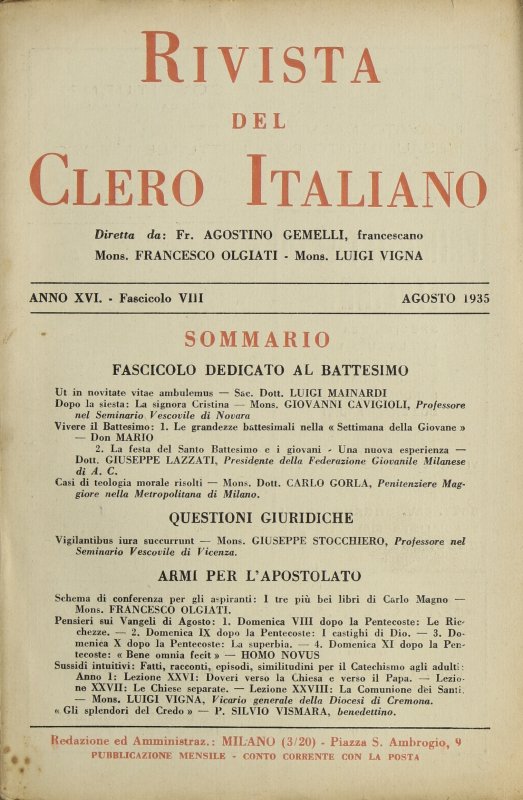 LA RIVISTA DEL CLERO ITALIANO - 1935 - 8