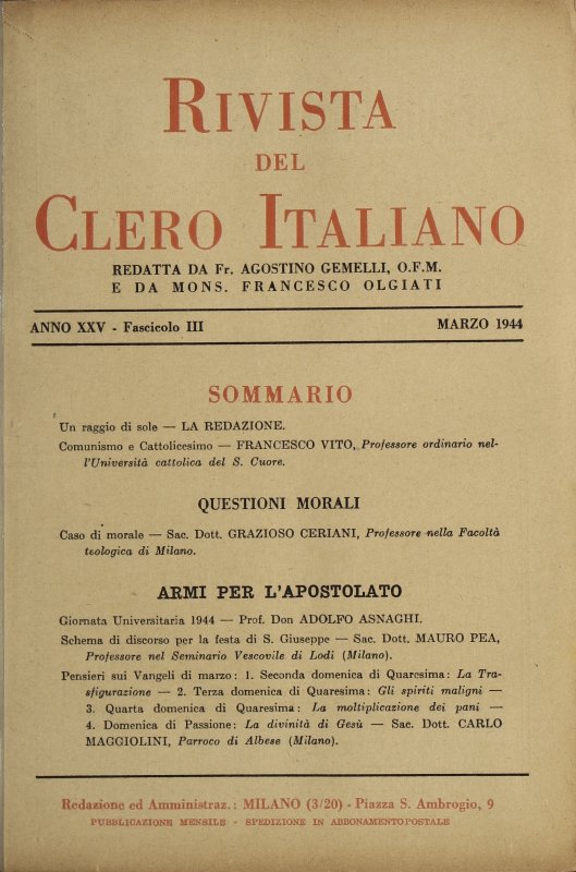 LA RIVISTA DEL CLERO ITALIANO - 1944 - 3