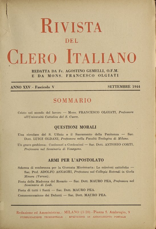 LA RIVISTA DEL CLERO ITALIANO - 1944 - 5