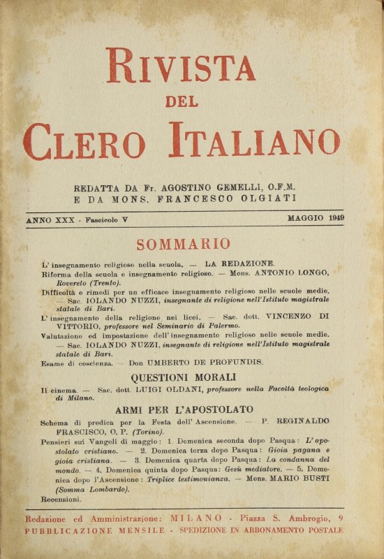 LA RIVISTA DEL CLERO ITALIANO - 1949 - 5