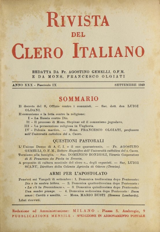 LA RIVISTA DEL CLERO ITALIANO - 1949 - 9