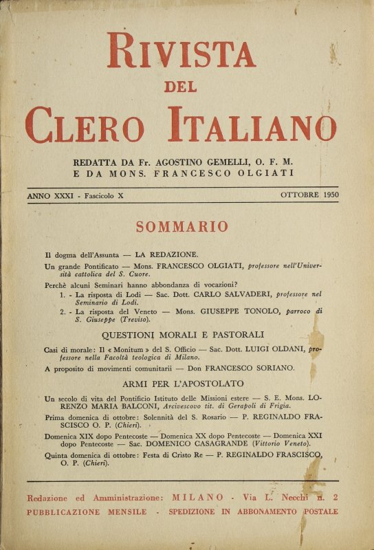 LA RIVISTA DEL CLERO ITALIANO - 1950 - 10