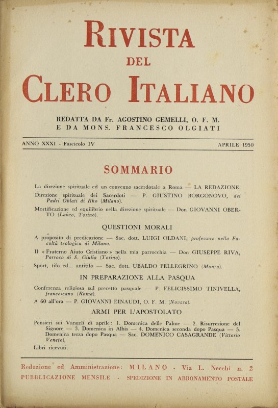LA RIVISTA DEL CLERO ITALIANO - 1950 - 4