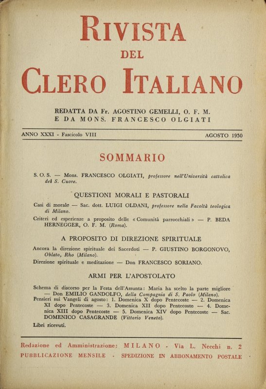 LA RIVISTA DEL CLERO ITALIANO - 1950 - 8