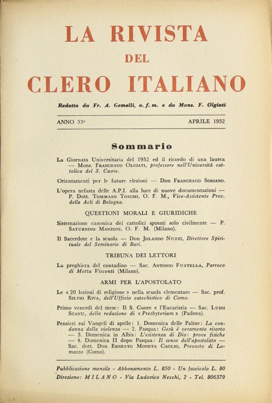 LA RIVISTA DEL CLERO ITALIANO - 1952 - 4