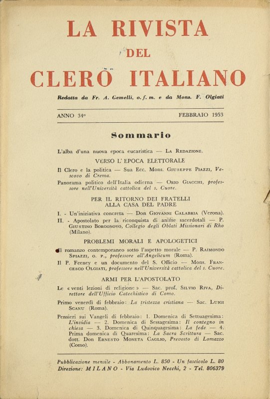 LA RIVISTA DEL CLERO ITALIANO - 1953 - 2