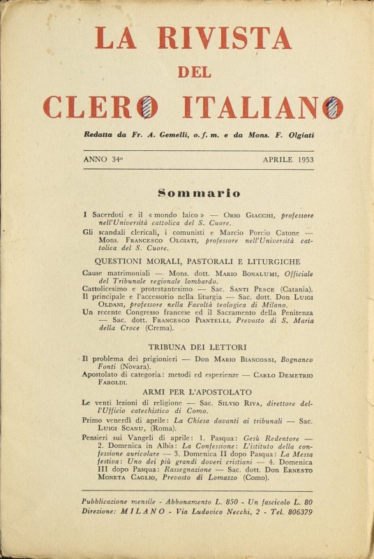 LA RIVISTA DEL CLERO ITALIANO - 1953 - 4