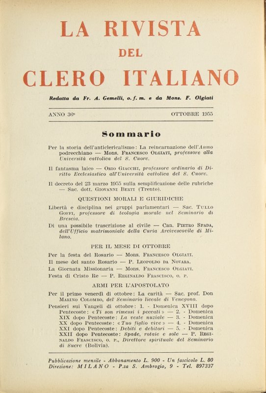 LA RIVISTA DEL CLERO ITALIANO - 1955 - 10