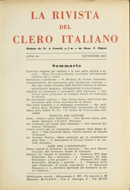LA RIVISTA DEL CLERO ITALIANO - 1955 - 9