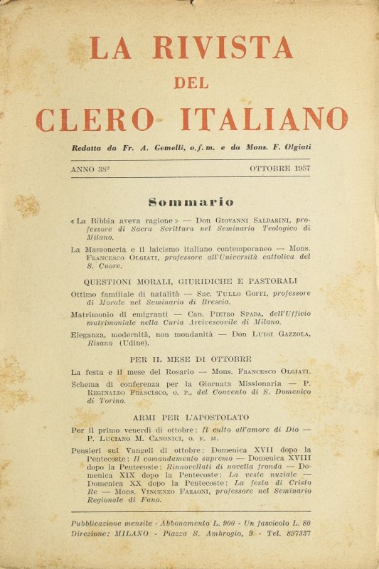 LA RIVISTA DEL CLERO ITALIANO - 1957 - 10