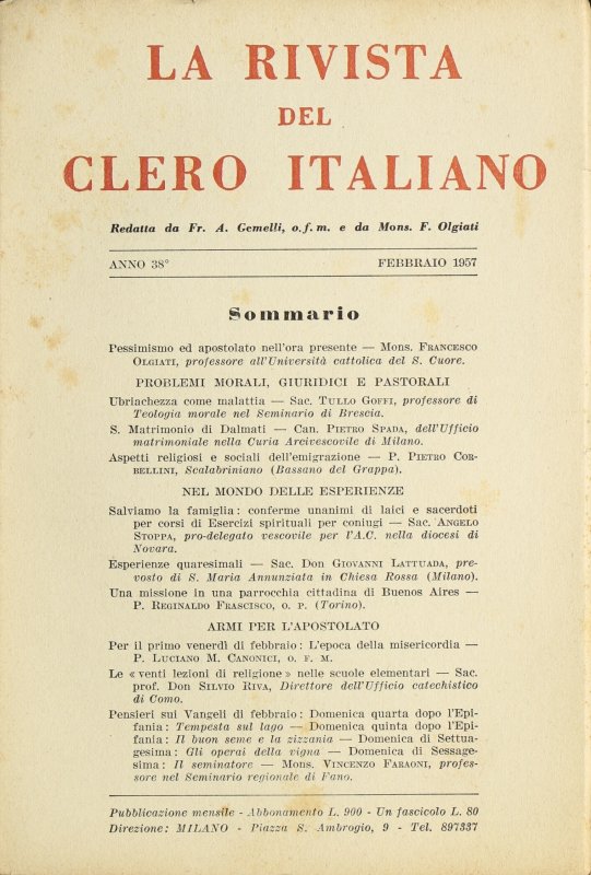 LA RIVISTA DEL CLERO ITALIANO - 1957 - 2