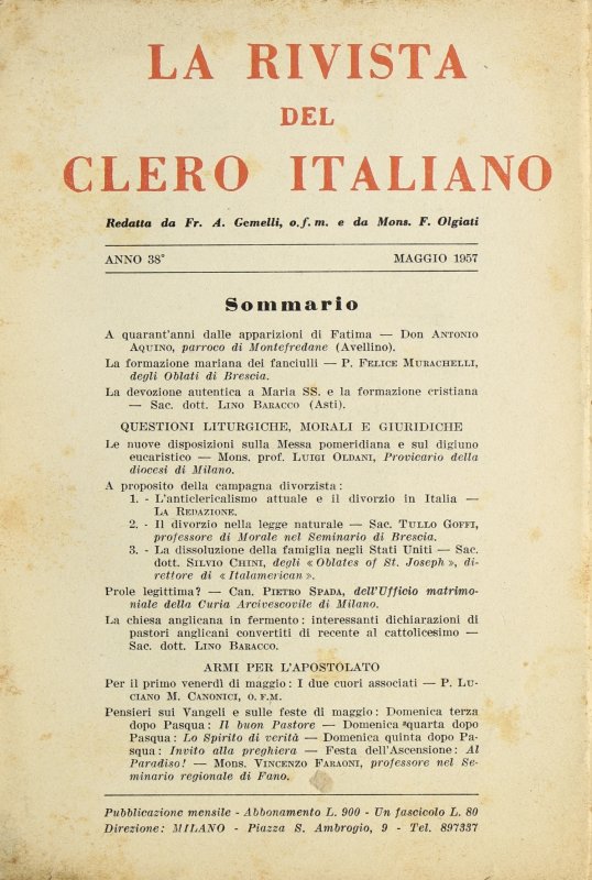LA RIVISTA DEL CLERO ITALIANO - 1957 - 5