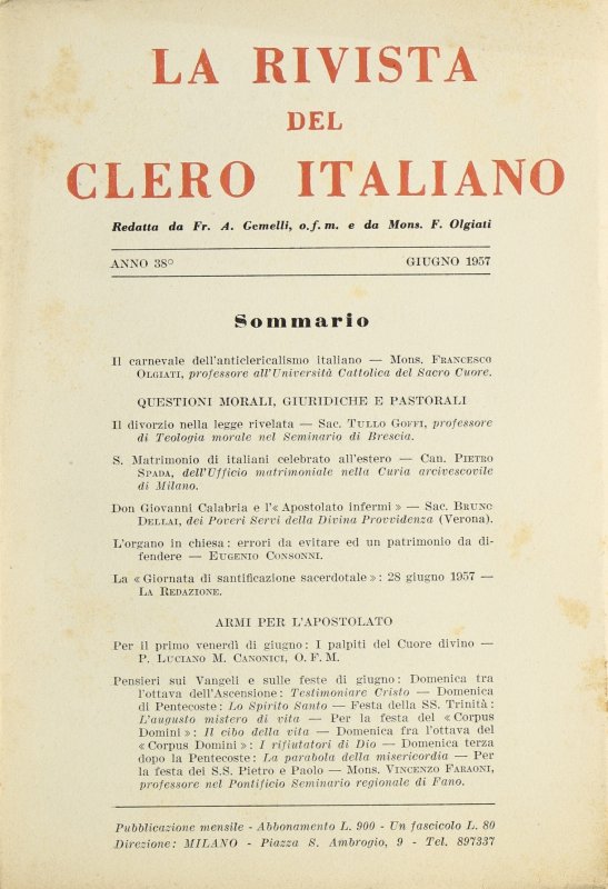 LA RIVISTA DEL CLERO ITALIANO - 1957 - 6