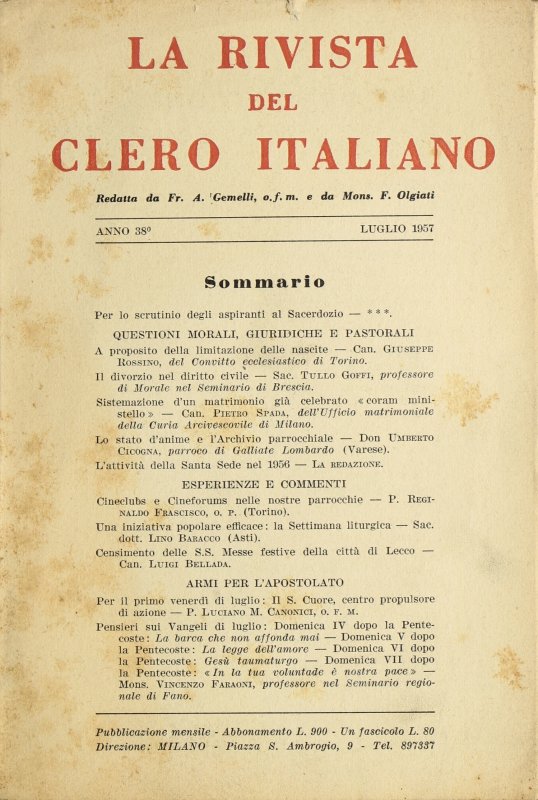 LA RIVISTA DEL CLERO ITALIANO - 1957 - 7