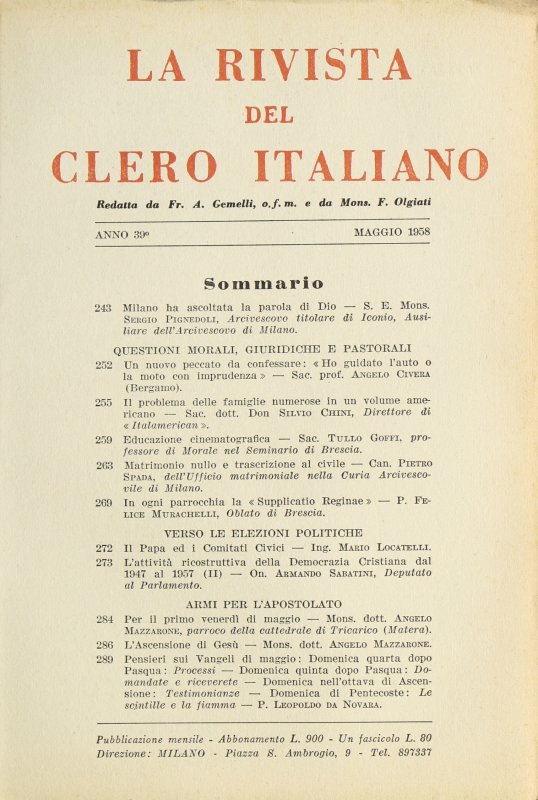 LA RIVISTA DEL CLERO ITALIANO - 1958 - 5