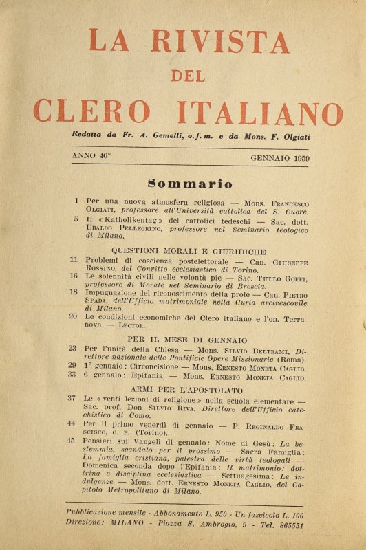 LA RIVISTA DEL CLERO ITALIANO - 1959 - 1