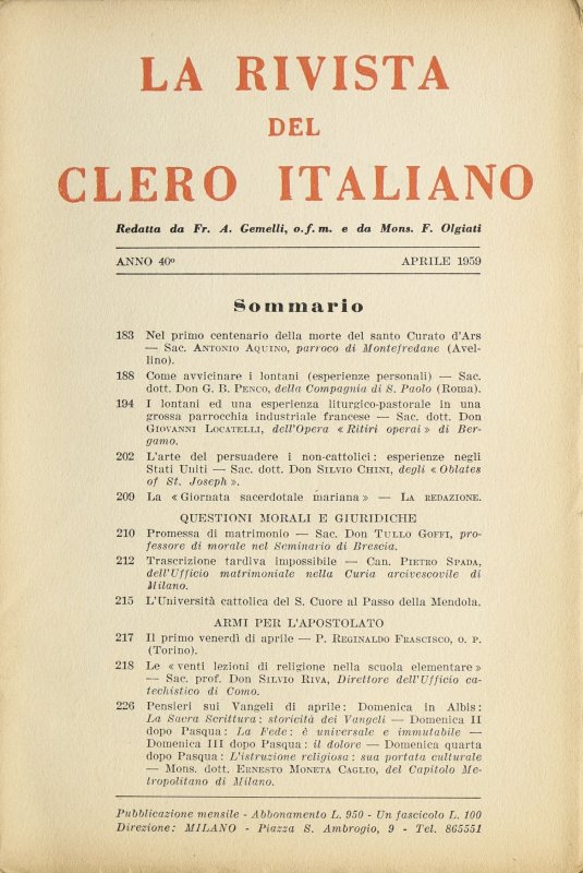 LA RIVISTA DEL CLERO ITALIANO - 1959 - 4