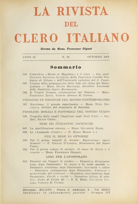 LA RIVISTA DEL CLERO ITALIANO - 1961 - 10