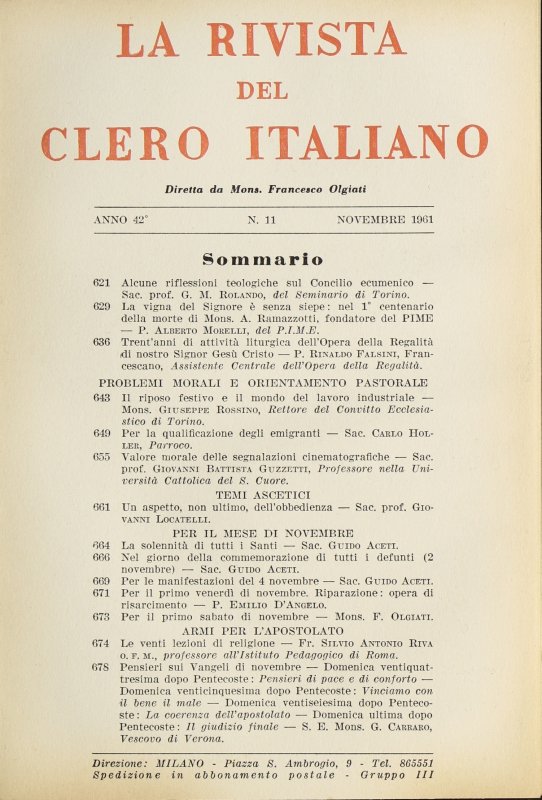 LA RIVISTA DEL CLERO ITALIANO - 1961 - 11