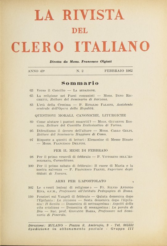 LA RIVISTA DEL CLERO ITALIANO - 1962 - 2