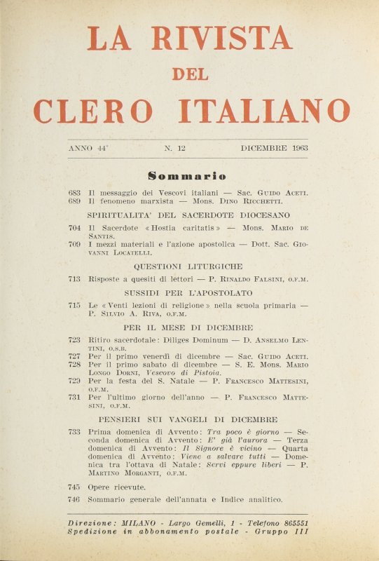 LA RIVISTA DEL CLERO ITALIANO - 1963 - 12