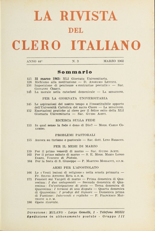LA RIVISTA DEL CLERO ITALIANO - 1963 - 3
