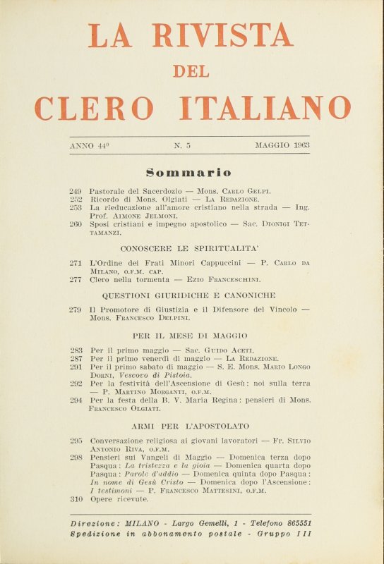 LA RIVISTA DEL CLERO ITALIANO - 1963 - 5