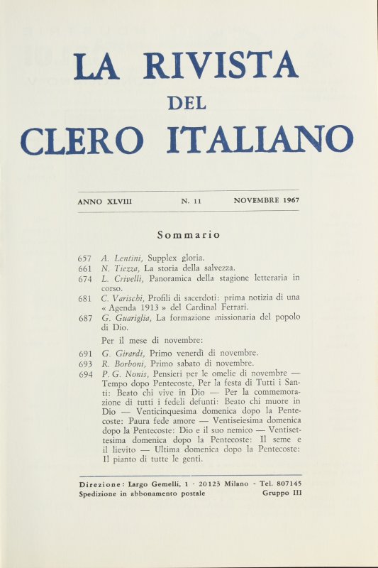 LA RIVISTA DEL CLERO ITALIANO - 1967 - 11