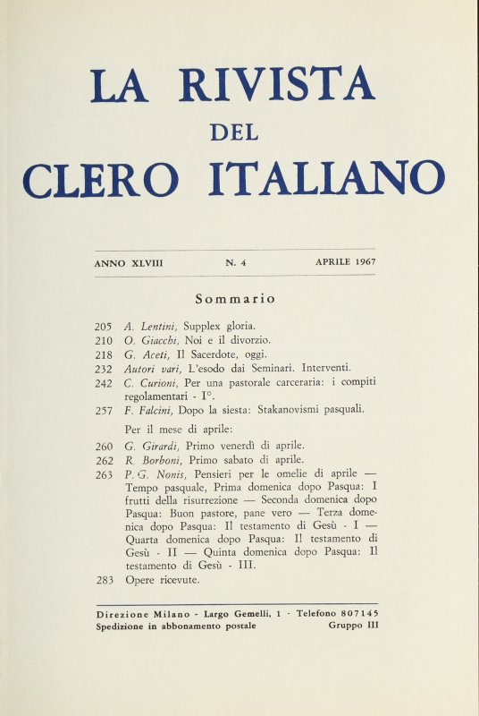 LA RIVISTA DEL CLERO ITALIANO - 1967 - 4