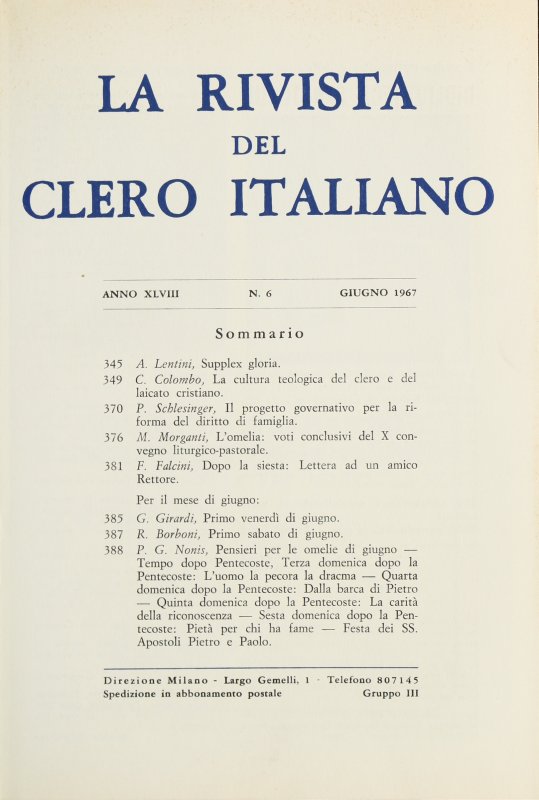 LA RIVISTA DEL CLERO ITALIANO - 1967 - 6