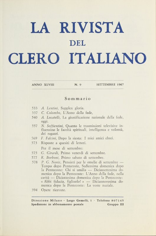 LA RIVISTA DEL CLERO ITALIANO - 1967 - 9