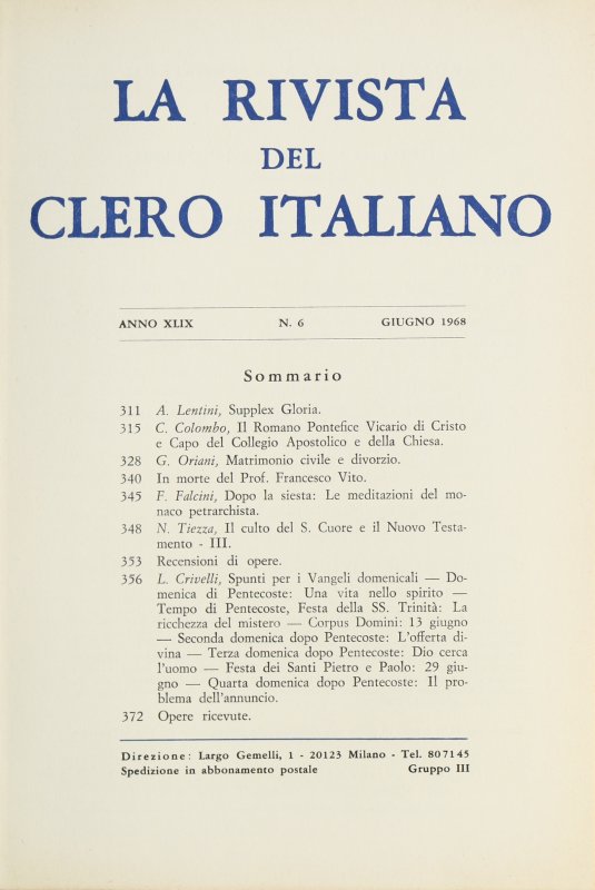 LA RIVISTA DEL CLERO ITALIANO - 1968 - 6