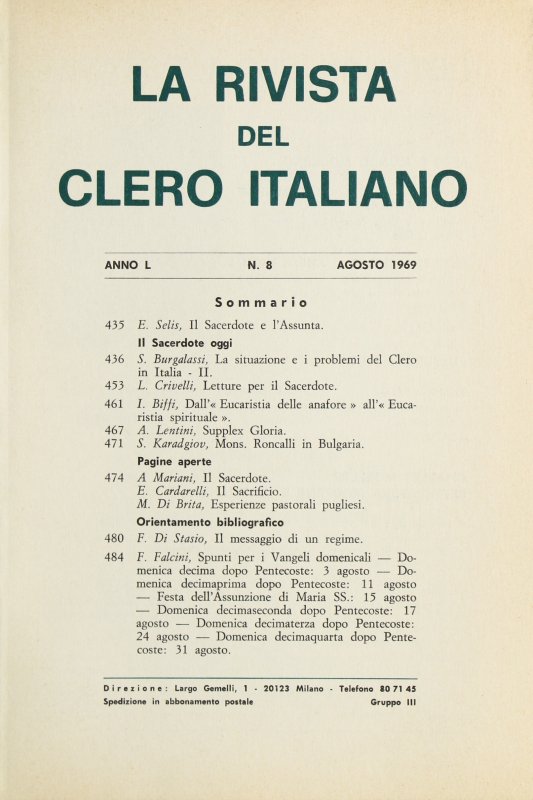 LA RIVISTA DEL CLERO ITALIANO - 1969 - 8