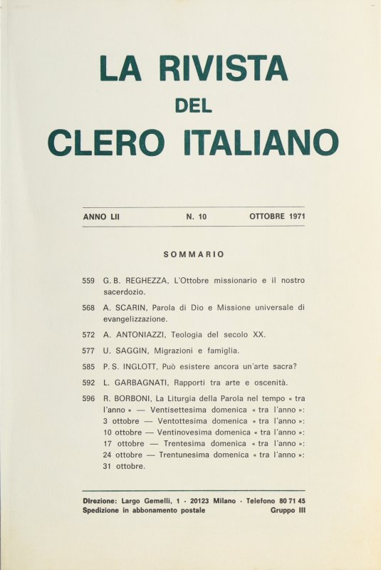 LA RIVISTA DEL CLERO ITALIANO - 1971 - 10
