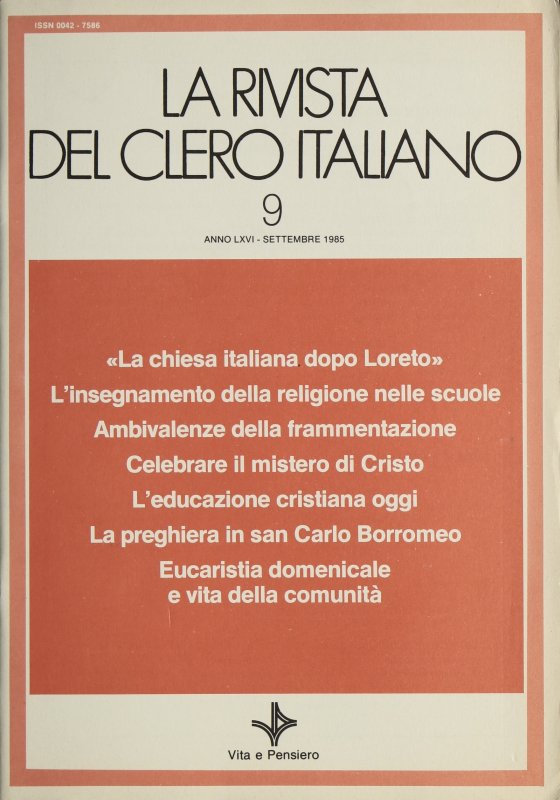 LA RIVISTA DEL CLERO ITALIANO - 1985 - 9