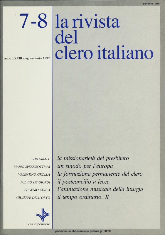 LA RIVISTA DEL CLERO ITALIANO - 1992 - 7-8